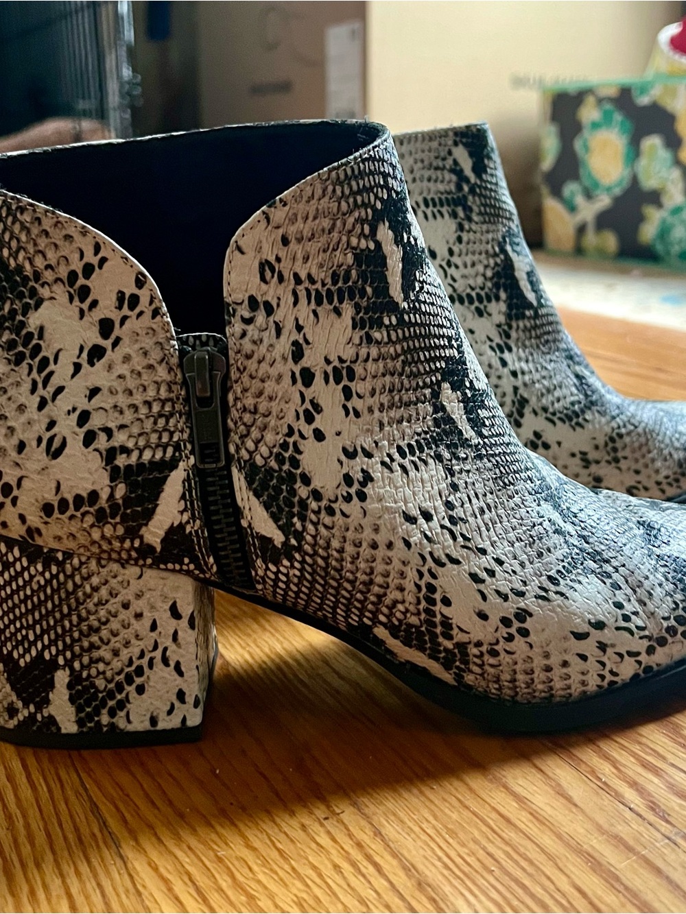 Seychelles Black & White Snakeskin Ankle Booties